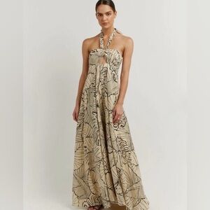 New DISSH Malta Black Palm Print linen dress size US 4, AU 8